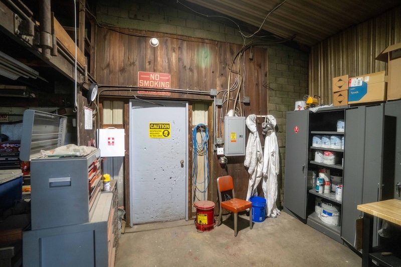 A shop room of metal fabrication equipment and supplies